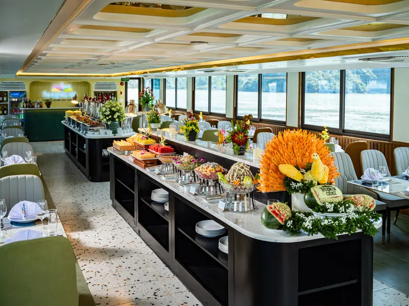 Buffet dishes on display aboard the Tropical Cruise