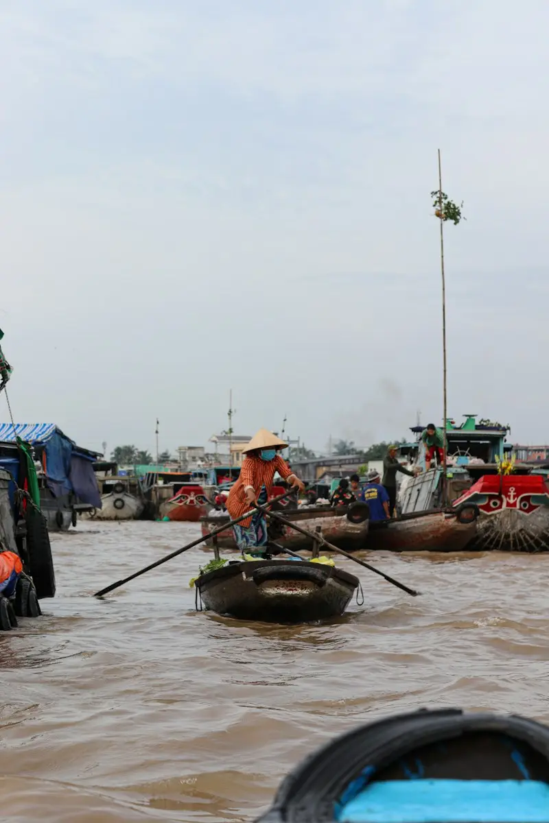 Trading boats at the floating market in the early morning