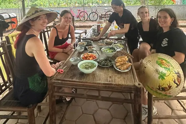 The finished Vietnamese home-style meal, shared family style