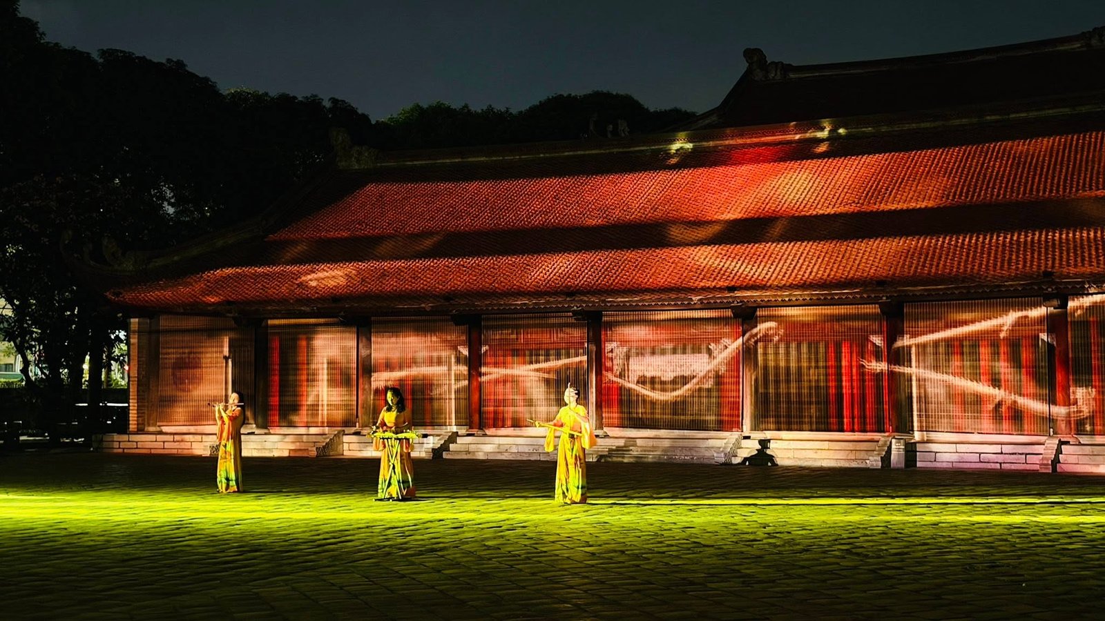 Traditional musicians performing during the light and sound show